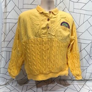 PASTA‎ Vintage Mixed Media Cable Knit Polo Shirt Large Yellow 90s Embroidered